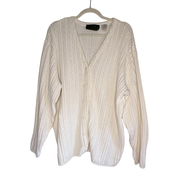 Vintage Northern Refections 100% Cotton V-Neck Cable Knit Cardigan Size Large - Picture 2 of 6